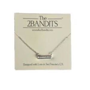 The 2Bandits Athens Iridescent Bar Silvertone Necklace New